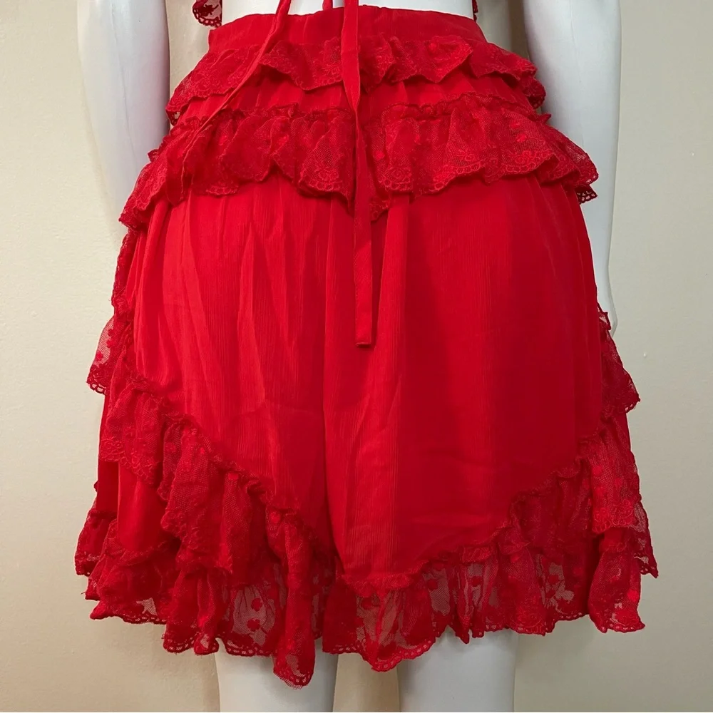 Red V-neckline lace ruffle crisscross back cutout dress - Picture 6 of 13
